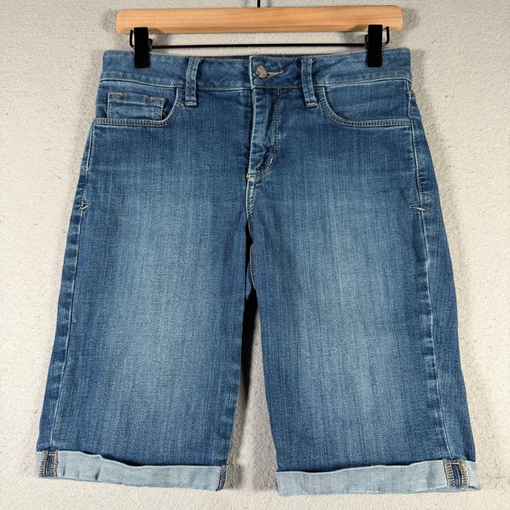 NYDJ Women Blue Denim Bermuda Short Lift Tuck Technology Cuffed Size 2 M17E970G